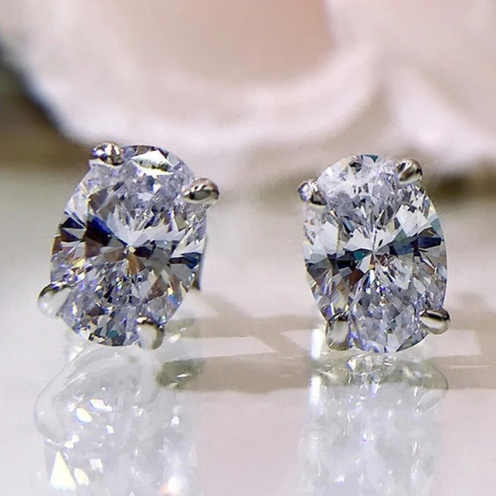 Certified 4ct. t.w. Moissanite Diamond Oval Cut Stud Earrings NEW - Picture 3 of 14